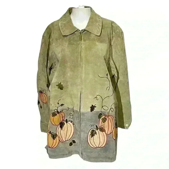 Vintage Quacker Factory Harvest Zip Halloween Pumpkin Leather Jacket Womens 1X - Picture 1 of 15